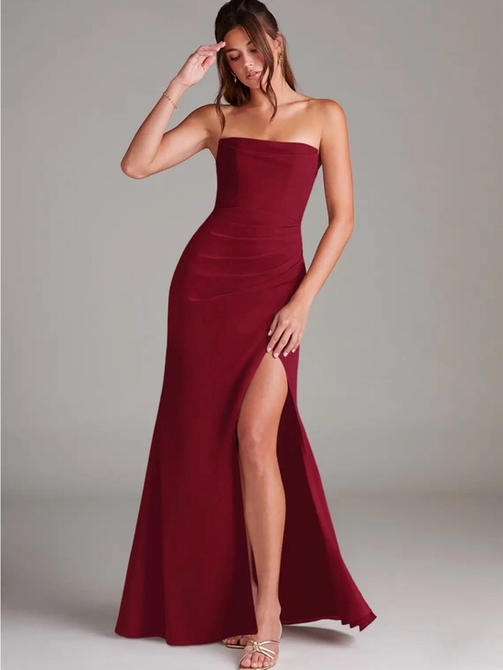 Azazie Dresses & Skirts - NWT Azazie Leonis burgundy Formal Gown Slit bridesmaid dress removable straps 4